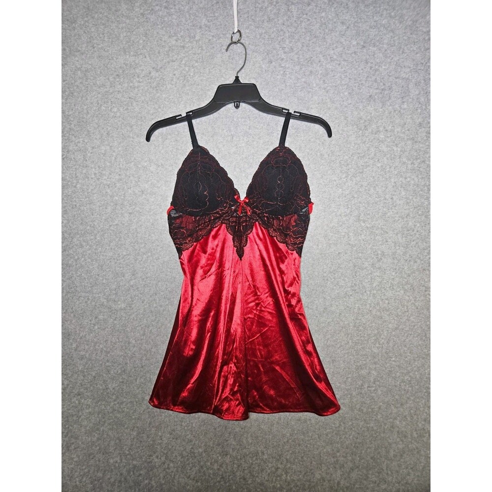 Vicky Form Red Black Satin Lace Babydoll Chemise Lingerie Slip Dress M 34 Vampy